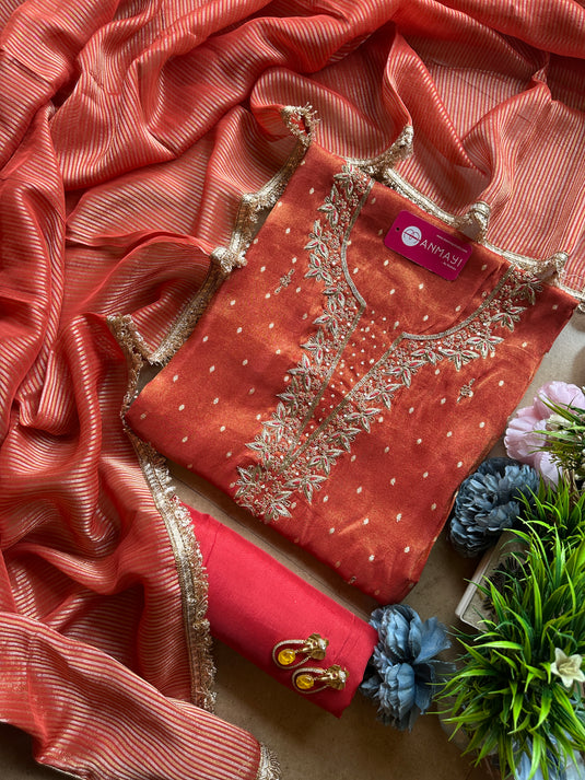 Tissue Banarasi tilla work embroidered suit set