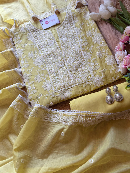 Mul chanderi chikankari all over suit set