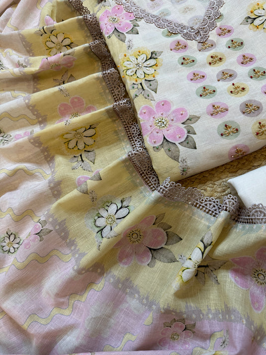 Soft shaded pallets pure linen floral suit set