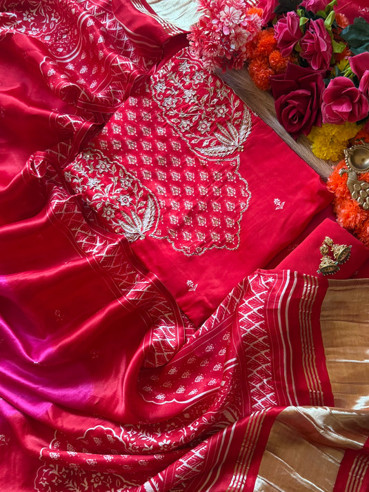 Red Hot Pink Gajji Silk suit set