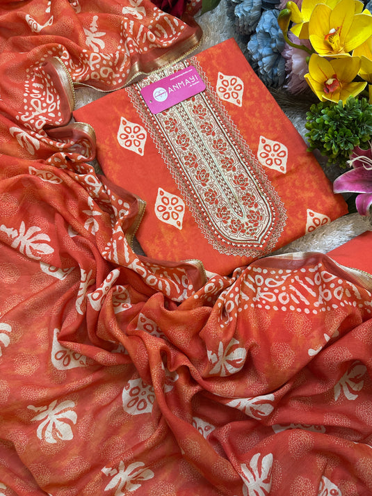 Pure Muslin batik orange suit