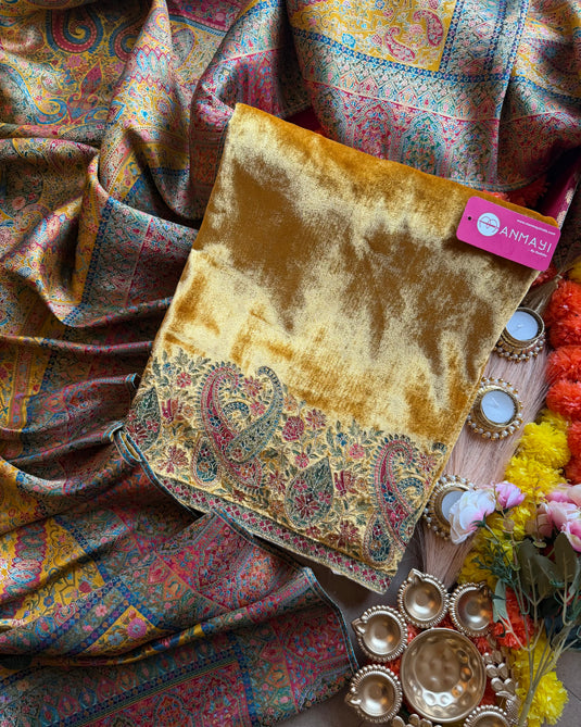Velvet Dori Daman suit set with Kani Weave dupatta