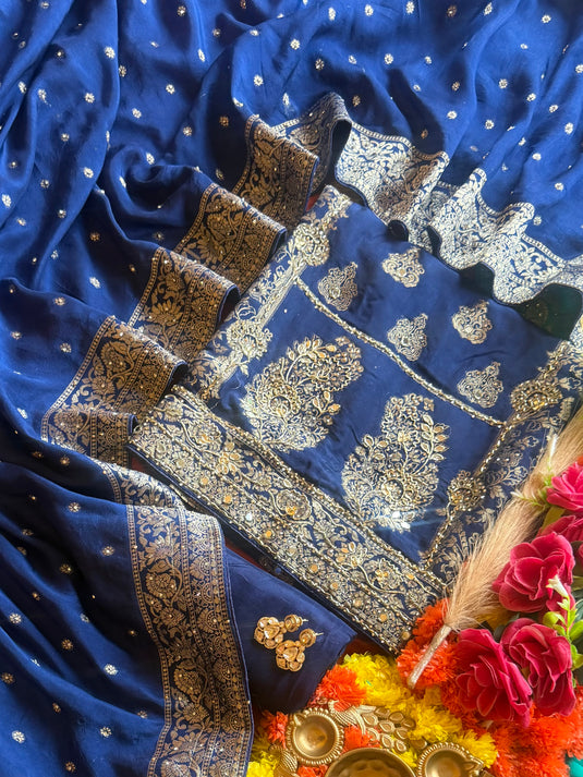 Arabic mirror work dolla silk suit set