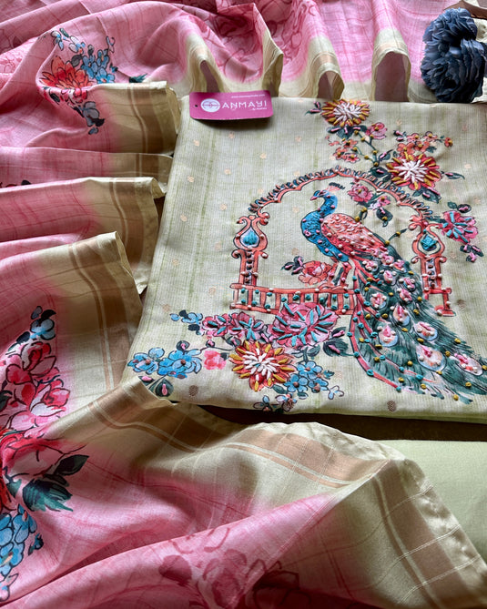 Combination Tussar suit set with highlighted knot work