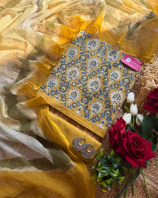 Pure cotton ajrakh suit with kota dupatta