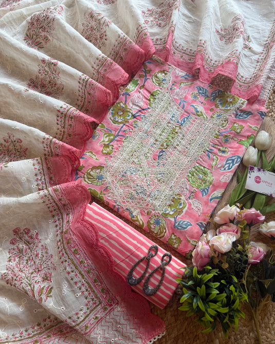 Vintage flora Cambric cotton suit set