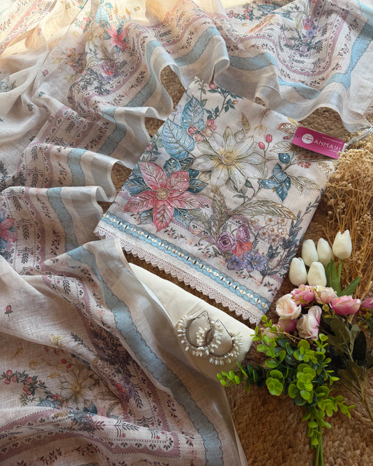 Pastel linen highlighted flower suit set