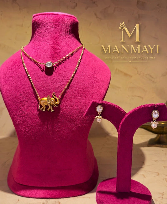 Stack gold Kundan pearl elephant set