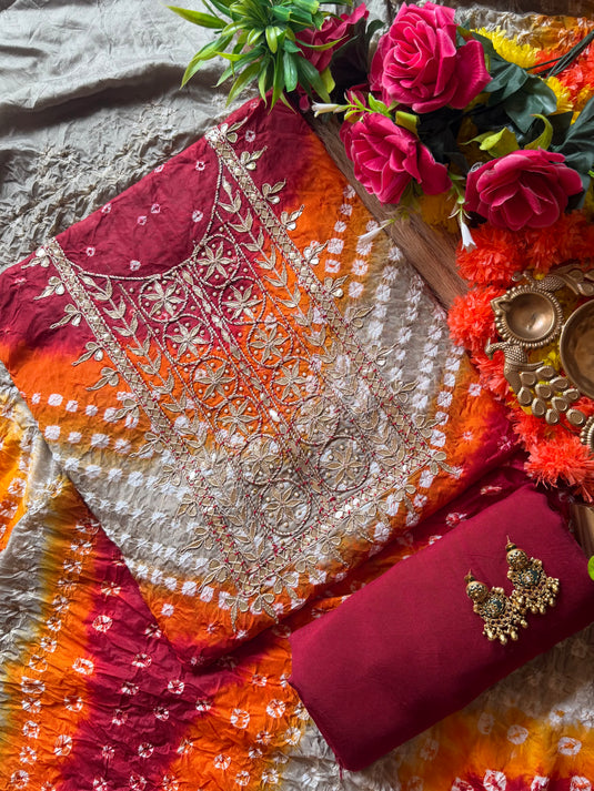 Ghadchola coloured lehria gotta work suit set