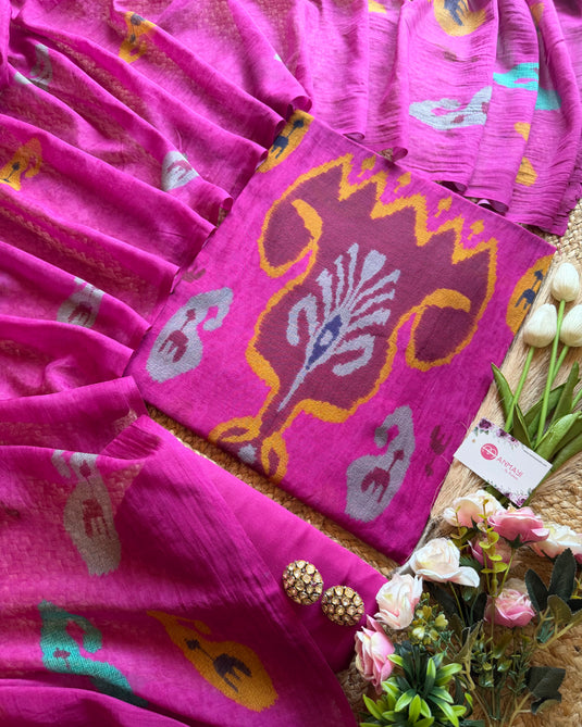 Ikkat weave patola print mul chanderi suit set