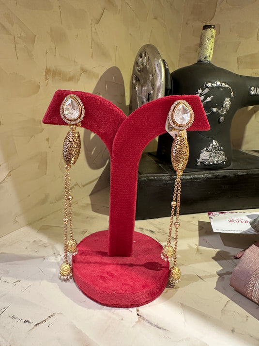 Kashmiri hanging bell gold Kundan earrings