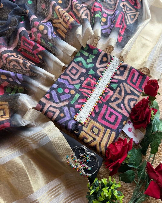 Chanderi coloured abstract print suit