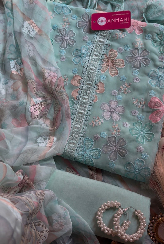 Soft georgette pastel floral suit set