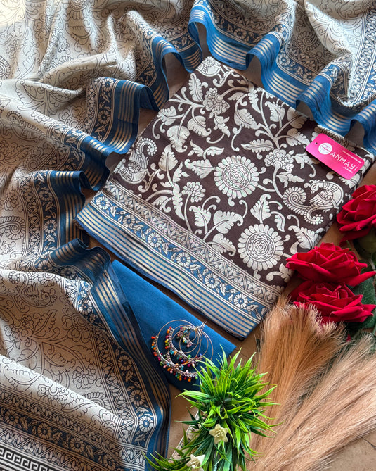 Kalamkari black combination cotton Maheshwari suit set