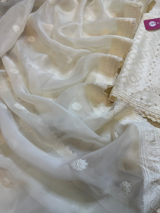 Georgette Jamdani Chikankari fusion suit set