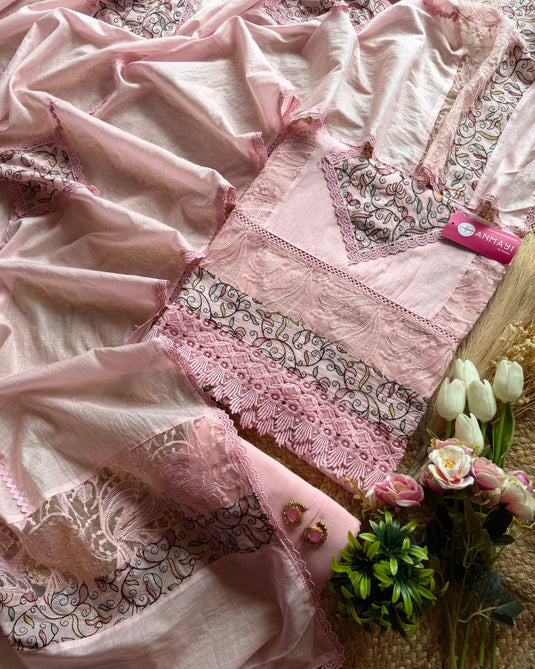 Rhombus embroidered patch Mul Chanderi suit set