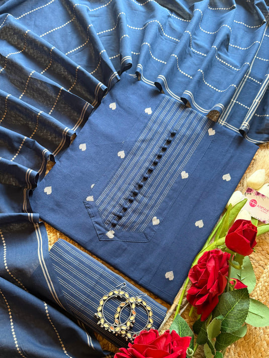 Soft Handloom heart cotton boondi buttoned suit set
