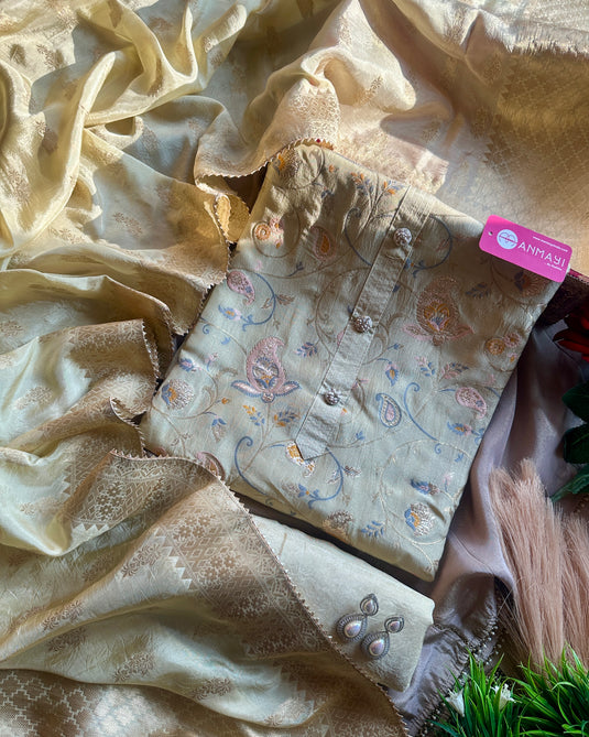 Dolla Silk pastel Jaal jacquard suit set