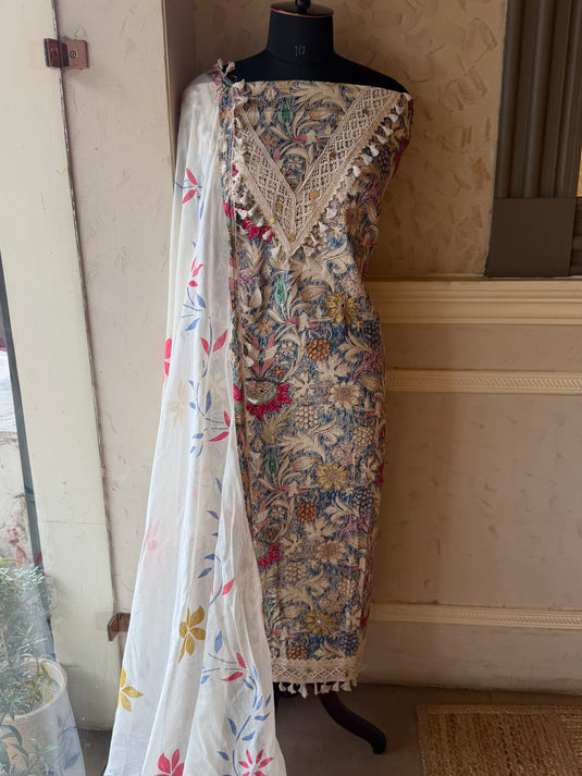 Coral prints boho style cotton suit set