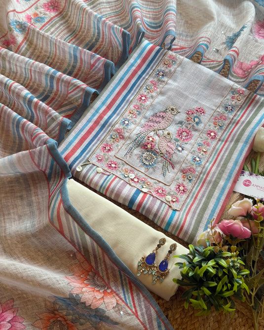 Sparrow house stripy digital print linen suit set