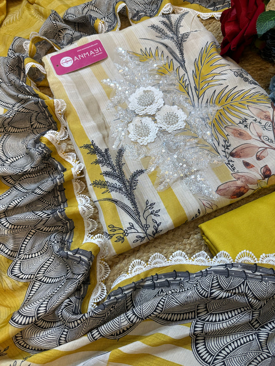 Pakistani digital highlighted muslin suit set