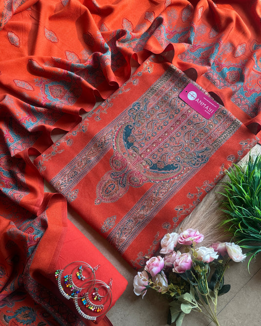 Pakistani soft spun pashmina suit set with numaish work