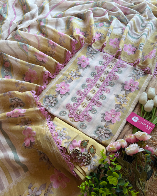 Structural flowers pure muslin suit set