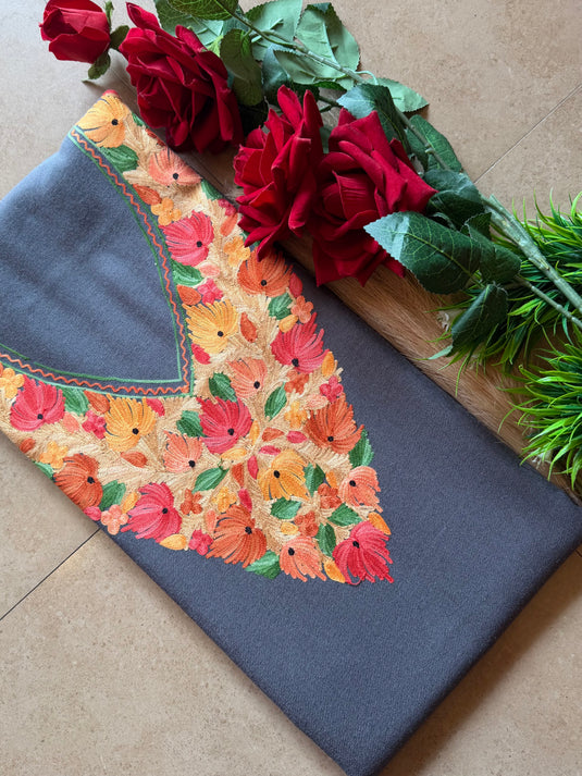 Soft shade Kashmiri coord set with coloured aari work