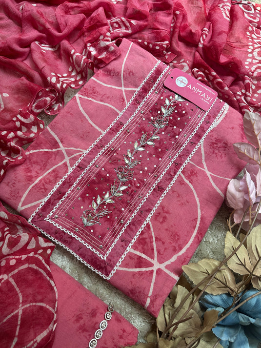 Thread batik pure cotton suit set with pure chiffon tassel dupatta