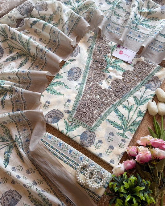 Gulnaar Soft Cambric cotton Pakistani suit set with laces