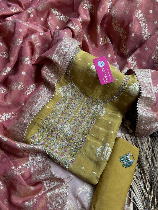 Combination tissue Banarasi suit with zari neck