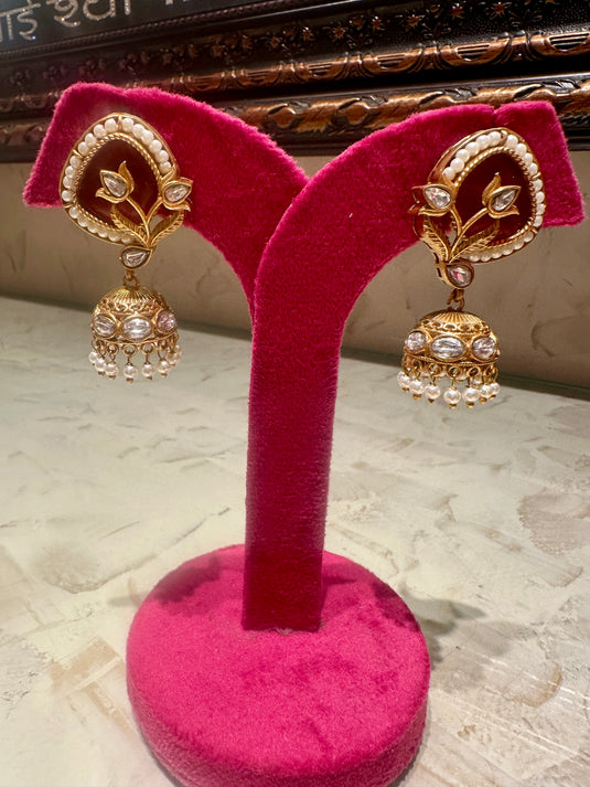 Temple frame lotus jhumkis