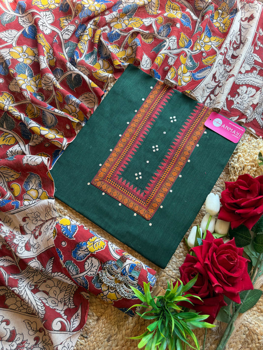 Handloom South cotton shirt with Kalamkari cotton bottom dupatta