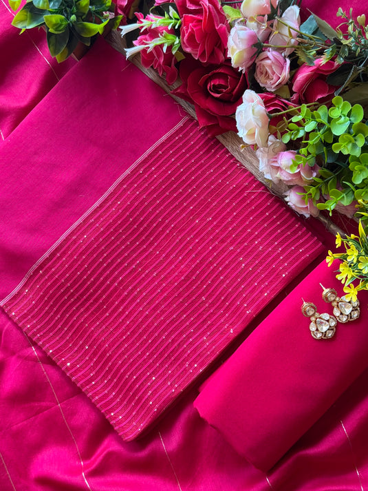 Seaquins layer and Tassels Chanderi silk suit set