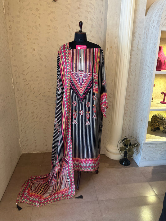 Muslin Organza abstract floral print suit set