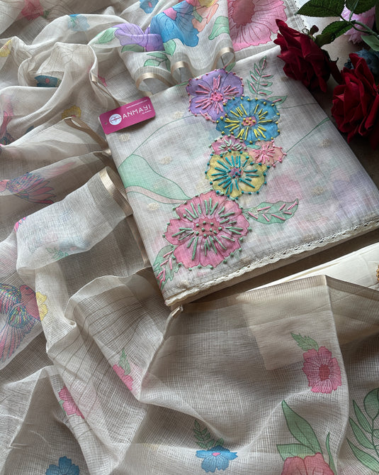 Neon garden Kota Banarasi ivory suit set