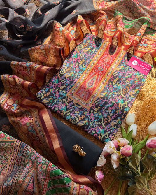 Madhubani print cotton Chanderi suit set