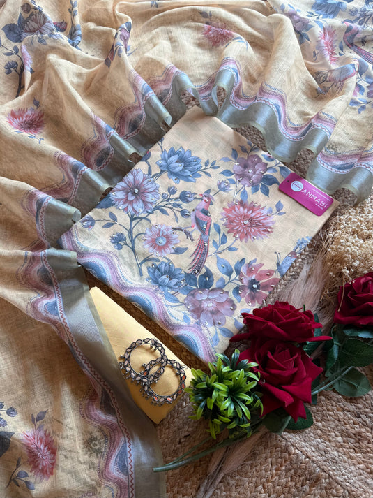 Sparrow print printed linen suit set