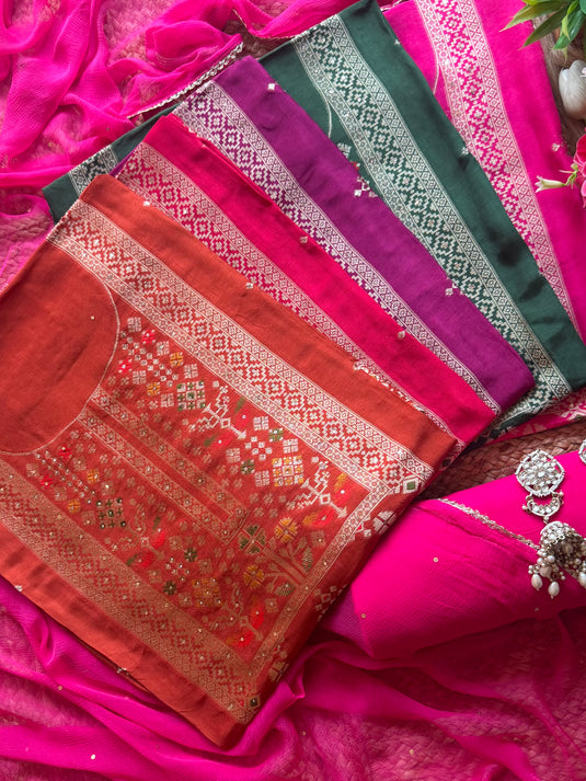 Panel jacquard work Dolla silk suit set