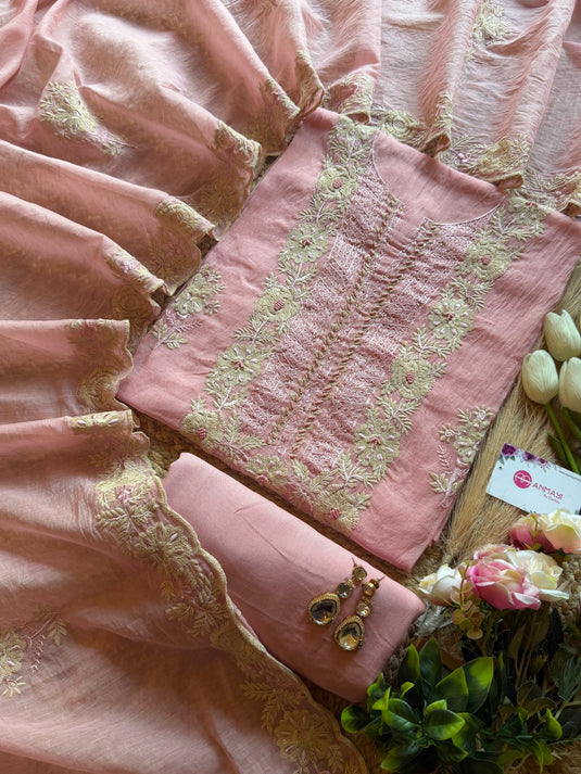Mul Chanderi gold Dori work suit set
