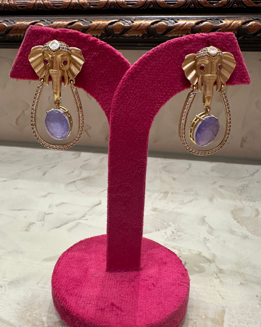 Elephant hanging stone earrings