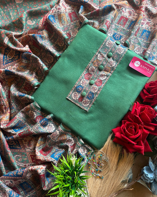 Buttoned spun suit set with Kani print shawls