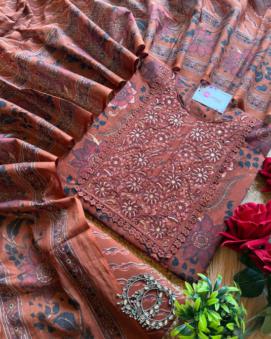 Printed embossed seaquins neck cotton suit