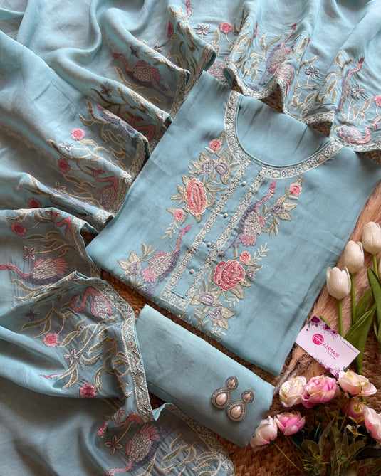 Mul Chanderi French needles suit set