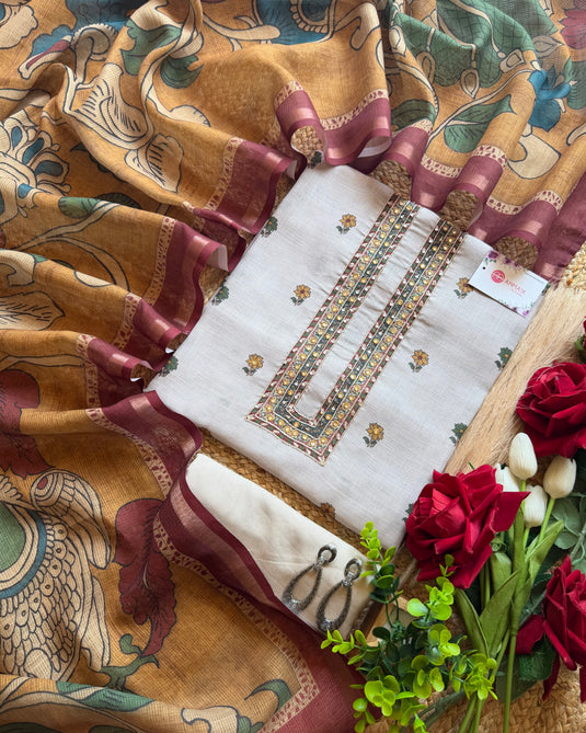 Combination fine linen suit set with combination dupatta