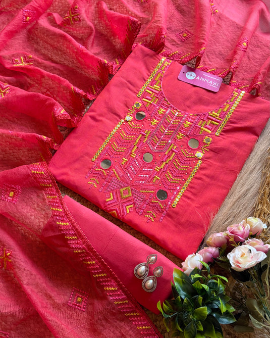 Boho mirror neck soft handloom cotton suits set