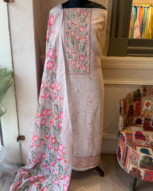 Gulrang fawn floral linen suit set