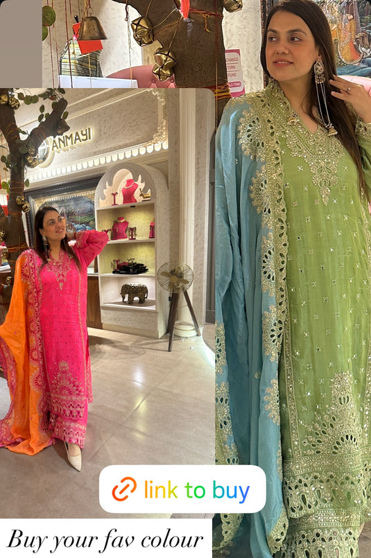 Pakistani cutwork pure crepe suit set