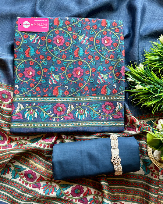 Pure Maheshwari Silk Coloured Kani Print suit set