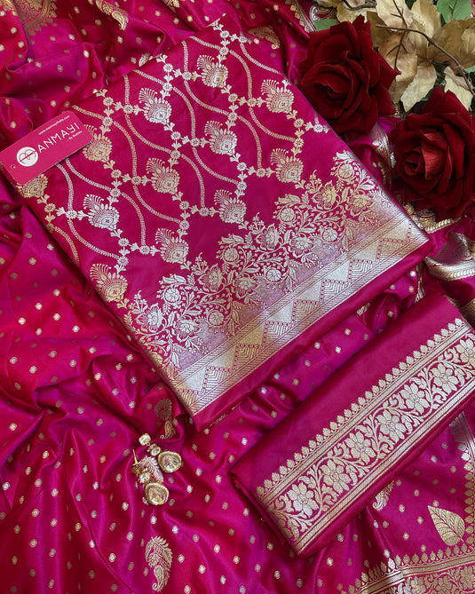 Pure Banarasi silk with silver weaves